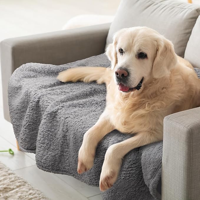 furrybaby Dog Blanket Soft Dog Blankets for Large Dogs Puppy Essentials Washable Sherpa Fleece Cat Blanket 41x65 Inches for Bed Furniture Couch Sofa (X Large, Grey)