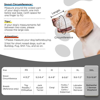 Dog Muzzle,Soft Mesh Muzzle for Small Medium Large Dogs to Prevent Biting,Pets Muzzle for Chihuahua Poodle Husky Labrador Retriever, Breathable Drinkable Adjustable for Chewing Grooming(XXL)