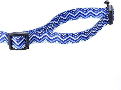 Mile High Life Dog Collar | Cute Puppy Collars | Lightweight Girl Dog Collar | Soft Boy Dog Collars | w Geometric Ocean Wavy Pattern (Blue, Medium)