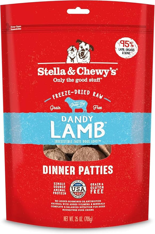 Stella & Chewy's Freeze Dried Raw Dinner Patties  Grain Free Dog Food, Protein Rich Dandy Lamb Recipe  25 oz Bag