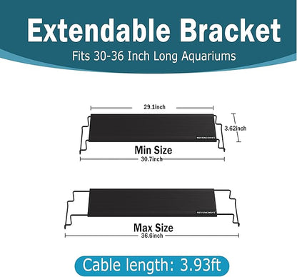 LED Aquarium Light, 24/7 Mode IP68 for Plants-Full Spectrum Fish Tank Light, 30-36 Inch, Sunrise-Daylight-Moonlight, White Blue Red Green Pink LEDs with Extendable Brackets for Freshwater