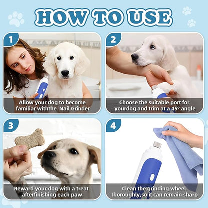 Cat and Dog Nail Grinder, 2-in-1 Electric Pet Nail Clipper, USB-C Rechargeable, 2 LED Lights, Super Quiet Painless Paws Grooming, Pet Nail Trimmer for Dogs Cats and All Pet Sizes, with Dust Cap, Blue