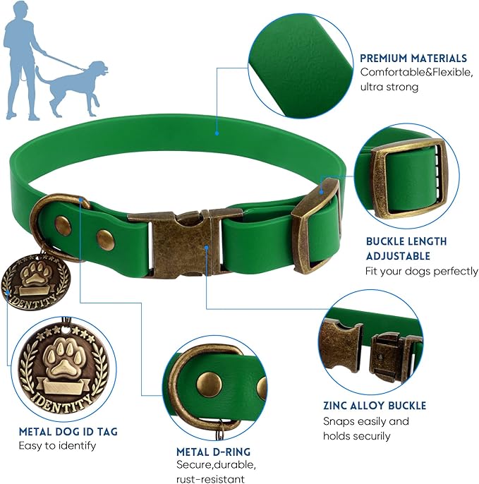 Wisedog Dog Collar and Leash Set, Waterproof Adjustable Puppy Collars with Cute Tag 6FT Dog Leash with Poop Bag for Small Medium Large Dogs (XS, Deep Green)