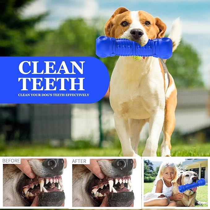 Dog Squeaky Toys for Aggressive Chewers, Durable Dog Chew Toys for Large Medium Breed Dog, Dog Toys, Tough Durable Dogs Toys with Natural Rubber (Bule D, for Larege Dogs)