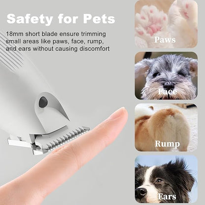 Electric Dog Paw Trimmer with LED Light, Low Noise Rechargeable Pet Hair Shaver for Ears, Face, Rump and Small Areas, Dog Grooming Kit