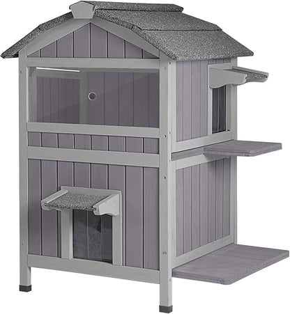 Aivituvin Outdoor Cat Houseï¼_wo-Story Feral Cat Shelterï¼_eatherproof Cat Enclosure for Winter with Escape Doors