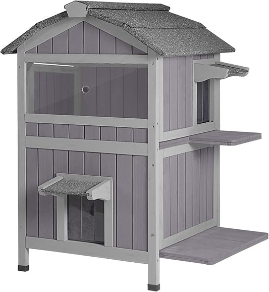 Aivituvin Outdoor Cat Houseï¼_wo-Story Feral Cat Shelterï¼_eatherproof Cat Enclosure for Winter with Escape Doors