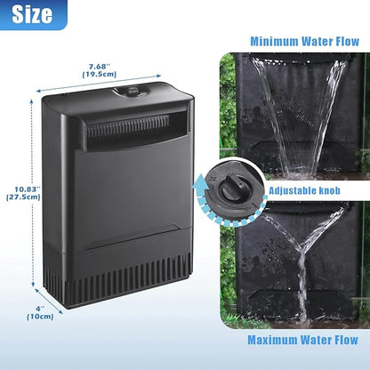 290GPH Turtle Tank Filter for 40-85 Gallon, Turtle Filter Low Water Level Available and Flow Adjustable, Turtle Water Filter for Shrimps Amphibians Turtle Tank Saltwater Freshwater Crystal Clear