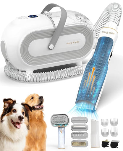 8 in 1 Pet Grooming Kit: Powerful Suction Vacuum for Dogs, 2L Large Capacity Shedding Hair Groomer with Brush, Grey