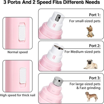 Casfuy Dog Nail Grinder Upgraded - Professional 2-Speed Electric Rechargeable Pet Nail Trimmer Painless Paws Grooming & Smoothing for Small Medium Large Dogs & Cats