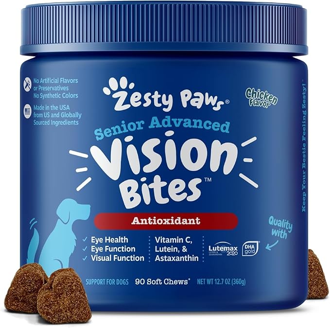 Zesty Paws Eye Supplement for Dogs - Vision Support with Antioxidants & Omega 3 Fatty Acids - 90 Chews