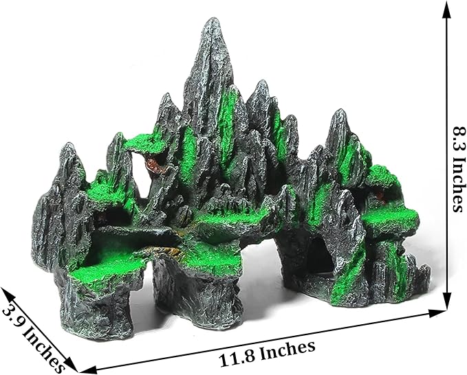 Large Fish Tank Decoration - Mountain View Aquarium Ornament with Tree House Cave Bridge Artificial Plastic Plants Large Fish Tank Decorations