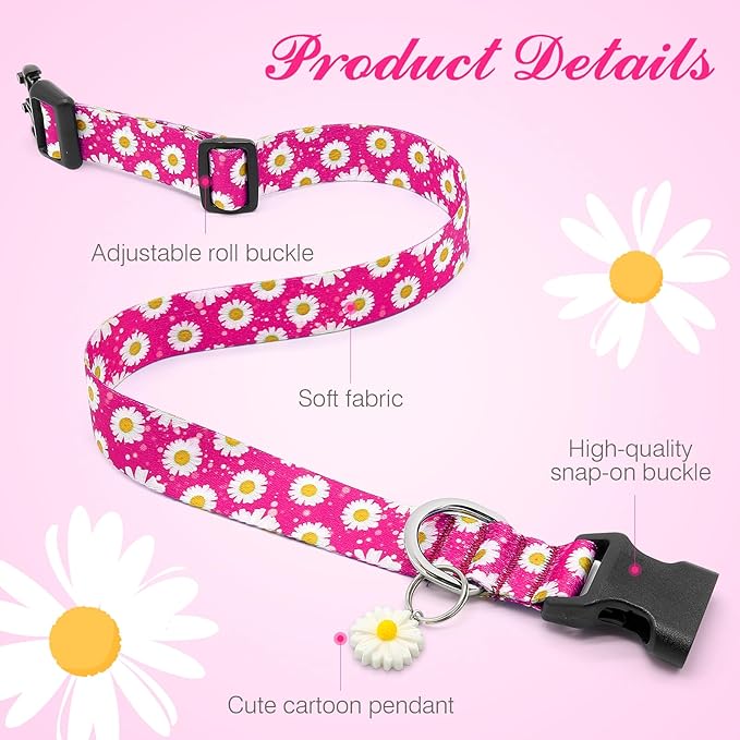 BiPawTi Dog Collars - Cute Flower Collar for Small Dog with Daisies Charms, Pretty Floral Dogs Collar for Female Dogs Puppy Girls Boys Pet (S, Pink)