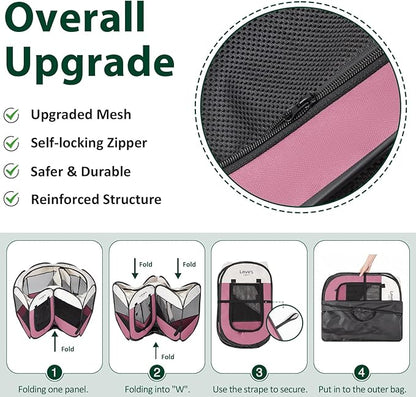 Love's cabin Pet Puppy Dog Playpen, Small Dog Tent Crates Cage Indoor/Outdoor, Portable Playpen for Cat, Foldable Pop Up Dog Kennel Playpen with Carring Case, Removable Zipper Top, Pink