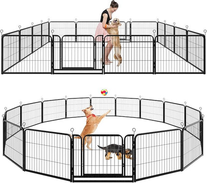 Dog Playpen Outdoor Extra Wide 16 Piece Panels Heavy Duty Dog Fence 24" Height Anti-Rust with Doors Portable for RV Camping Yard, Total 29FT, 68 Sq.ft, Snowy Black
