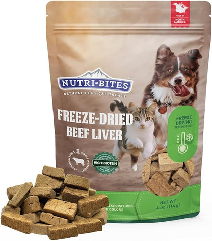 Nutri Bites Freeze Dried Beef Liver Dog & Cat Treats, 4 oz | Healthy Pet Training Treats or Food Topper | All Natural, Single Ingredient, High Protein