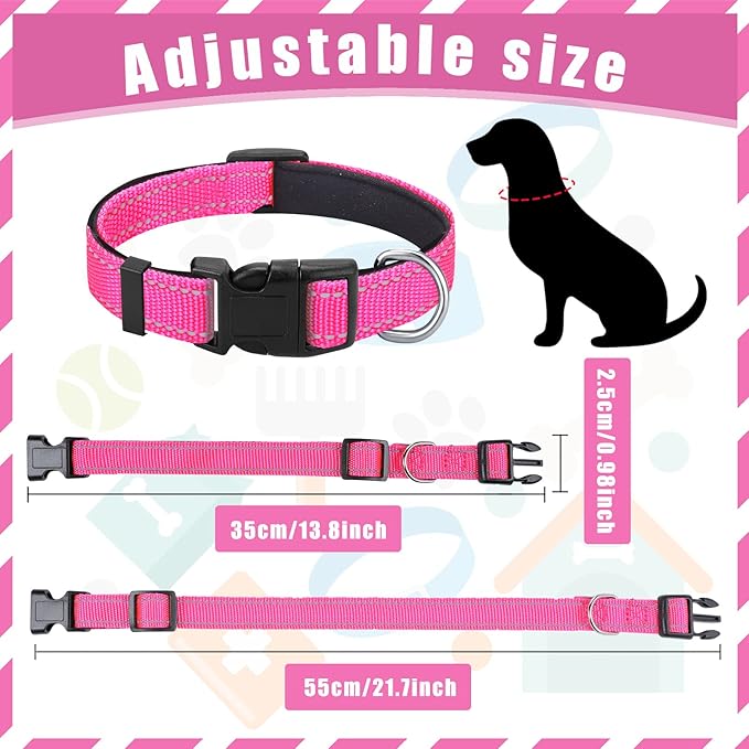 6 Pcs Reflective Dog Collar Soft Padded Breathable Adjustable Nylon Pet Collar with Safety Locking Buckle for Dogs Cats Puppy Pets Accessories(Large,Fresh Color)