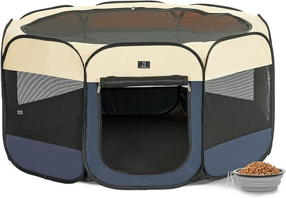 A4Pet Dog Playpen, Portable Pet Playpen, Pop Up Dog Playpen Indoor/Outdoor - Ideal for Dogs, Cats - Removable Zipper & Collapsible Travel Bowl