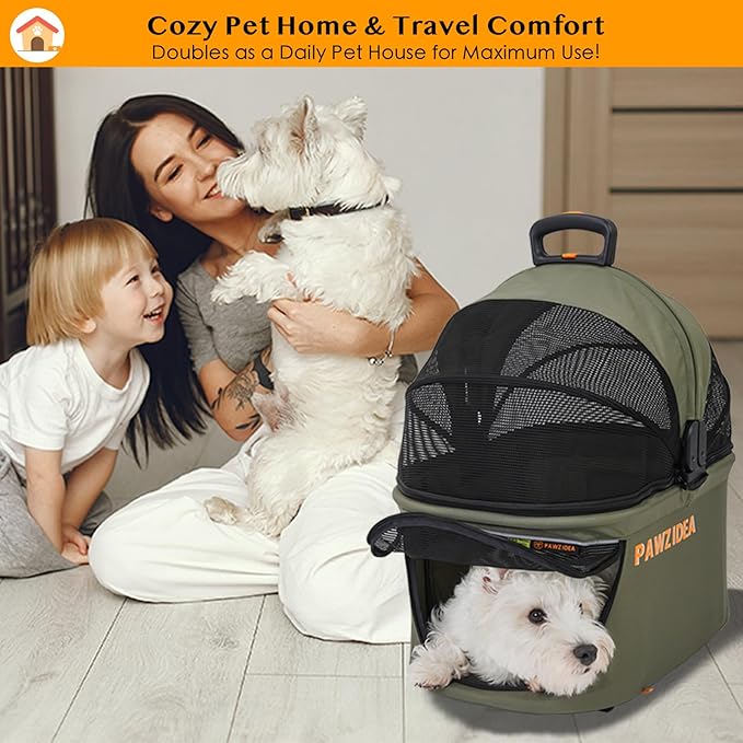PAWZIDEA Portable Small Dog Crate for Car Travel, Enclosed Pet Car Seats for Small/Medium Dogs & Cats, Reversible No-Zip Canopy, Soft-Sided Pet Carrier Crates, Foldable Travel Dog Kennel, Metal Frame