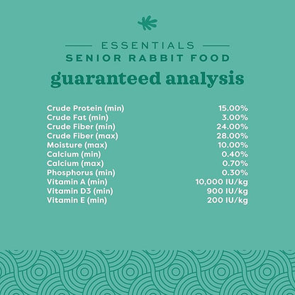 Oxbow Essentials Rabbit Food, Senior, Made Alfalfa for Rabbit, Vitamin & Mineral Rich Pet Pellets, Small Animal Pet Products, Bunny Food, Made in USA, High Fiber, 8 lb. Bag