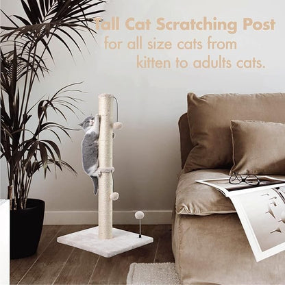 MECOOL 34” Tall Cat Scratching Post Premium Basics Kitten Scratcher Sisal Scratch Posts Trees with Hanging Ball for Indoor Cats, Beige