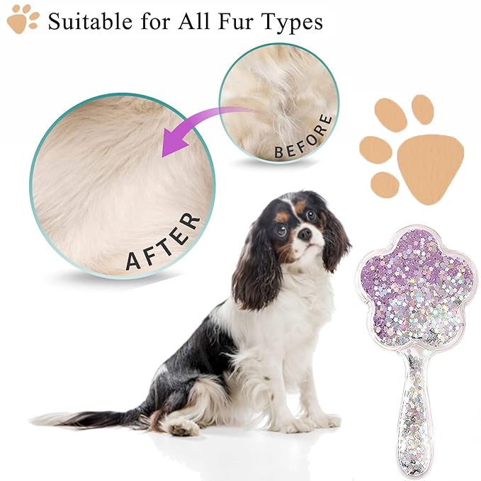 Soft Dog Brush for Small Dogs | Gentle Puppy Brush for Yorkies, Shih Tzus, Maltipoos & Maltese | Pet Hair Removal with Soft Bristles | Dog Brush for Shedding (Glitter Purple)