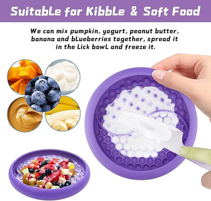 Dog Lick Bowl, Non-Slip Dog Slow Feeder Licking Mat Treat Dispenser, Interactive and Enrichment Toys, Boredom & Anxiety Reducer, BPA Free Silicone (Purple, Large)