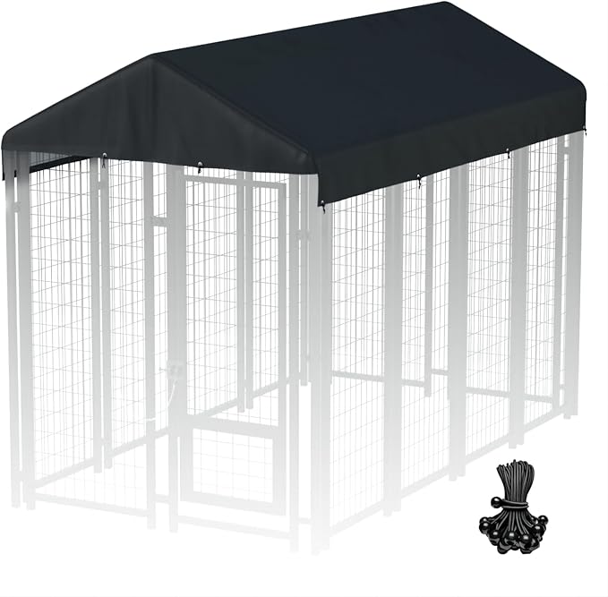 8' x 4' Replaceable Dog Kennel Cover 420D Heavy Duty Waterproof Dog Kennel Canopy Cover - Black (Includes cover only)