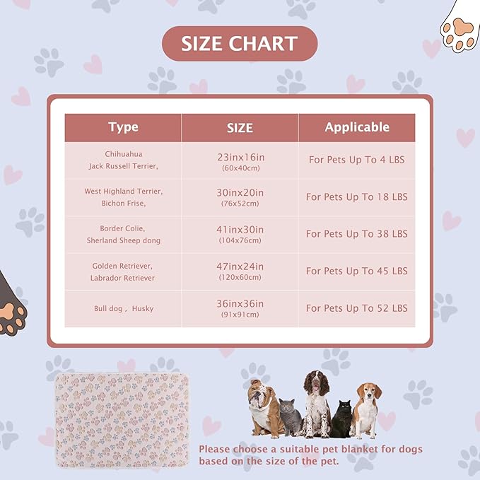 BVAGSS 6 Pack Small Dog Blanket, Super Soft Warm Pet Cover Blankets, Paw Print Puppy Fleece Flannel Blanket for Small Medium Dogs and Cats MW003
