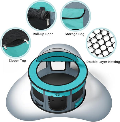 Dog Playpen Puppy Play Pen Indoors Pet Crate Small Dog Cage Portable Foldable Cat Kennel for Kitten Hamster Rabbit Bunny Guinea Pig with Collapsible Food Bowl Carrying Case