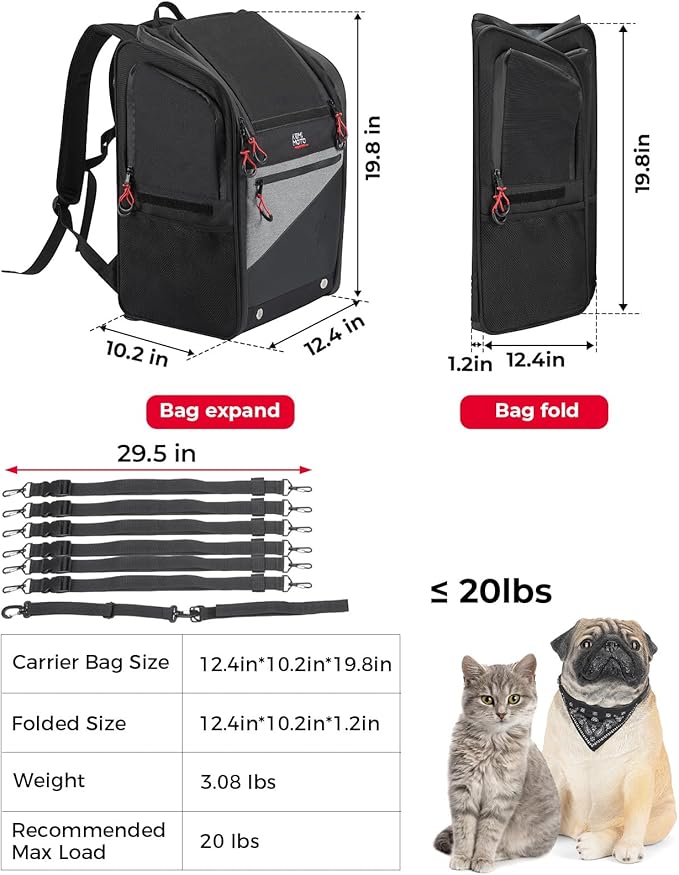 KEMIMOTO Motorcycle Dog Cat Carrier Bags Upgraded Pet Carriers Portable Load Capacity 20 lbs Folding Dog Carrier Backpack for Street Glide Road King with Passenger Seat Touring Trike Models Can Am