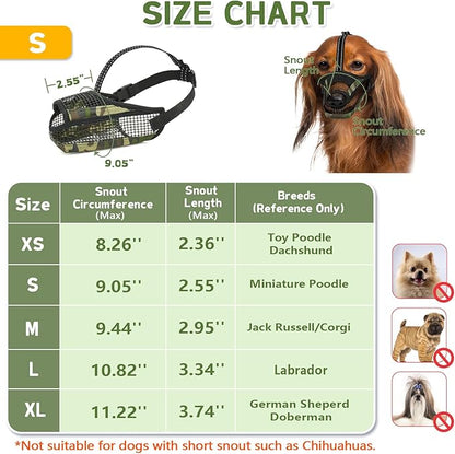 Dog Muzzle for Large Medium Small Dogs, Soft Mesh Muzzle for Dogs with Reflective Adjustable Strap, Prevent Biting Chewing and Licking, Dog Nose Open Design for Reduction Friction (Camo, S)
