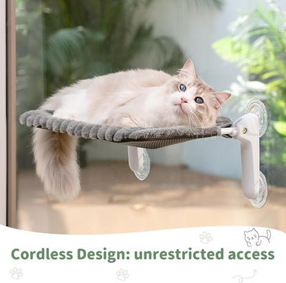 Sunhoo Cat Window Perch Hammock Foldable Kitten Bed Windowsill Seat with Suction Cup for Large Indoor Cats Inside Kitty Window Sill Ledge Shelf Hold Up to 40lbs Machine Washable 21.26*11.8in(Grey, M)