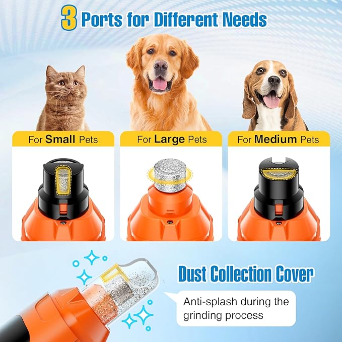 Dog Nail Grinder, 6-Speed Quiet Electric Dog Nail Trimmers, Dog Nail Clippers with File for Small Medium Large Dogs, Cats, Rechargeable Pet Paw Grooming Supplies Kit, 2 Grinding Wheels (Orange)