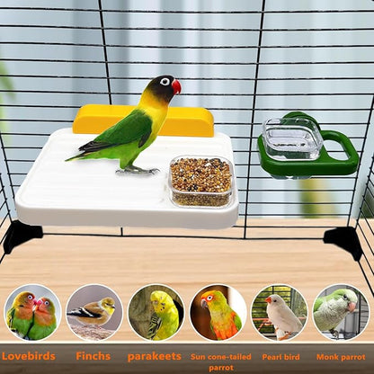 Hamiledyi Bird Perch Platform with Feeding Cup for Cage Window Perch Stand Feeder Bowl for Parakeets Conures Cockatiels Parrot Lovebird