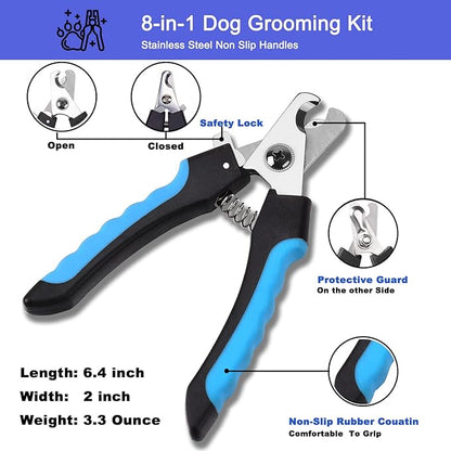Dog Nail Clippers Trimmer Set, Safety Guard to Avoid Over-Cutting,Dog Grooming Comb Rake Undercoat Brush,Dog Grooming Scissors Shear Kit,6 in 1 Dog Grooming Tools Supplies for Small Large Cat Pet