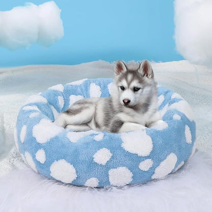HYQ Small Dog Bed, Cat Beds for Indoor Cats, Dog Beds for Small Dogs with Anti-Slip Bottom, Cute Puppy Bed Washable-Blue-17inch