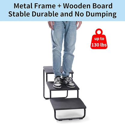 Dog Stairs for Large and Small Dogs, Extra Wide Metal Frame Dog Steps for Bed and Couch, Stable and Durable (Light Grey, 20.9‘’H (Extra Wide), 3)