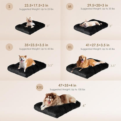 EHEYCIGA Fluffy XXL Dog Crate Pad, Plush Faux Fur Dog Bed for Extra Large Dogs, Calming Anti Anxiety XXL Dog Bed for Crate, Washable Soft Warm Dog Crate Mat with Non-Slip Bottom, Black