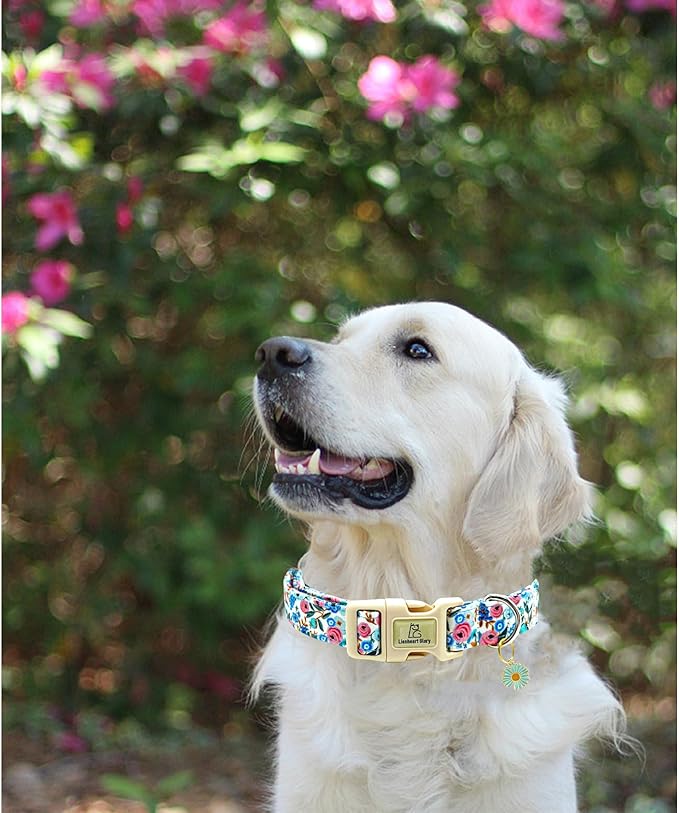 Lionheart glory Dog Collar Flowers Print Dogs Collar Spring Summer Cute Collars Dog Girl or Boy Soft Durable Adjustable Dog Collars for Large Dogs Pet Gift