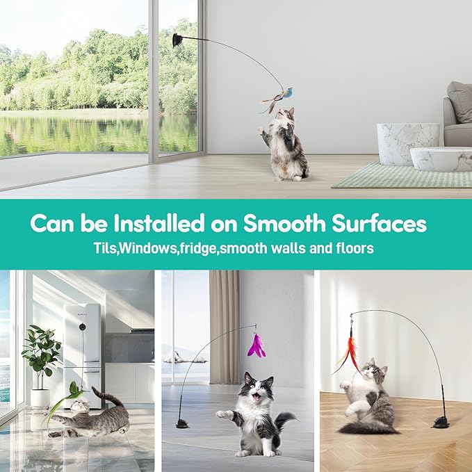 Interactive Cat Toys for Bored Indoor Adult Cats Suction Cup Cat Toy Bird Simulation Feather Toys