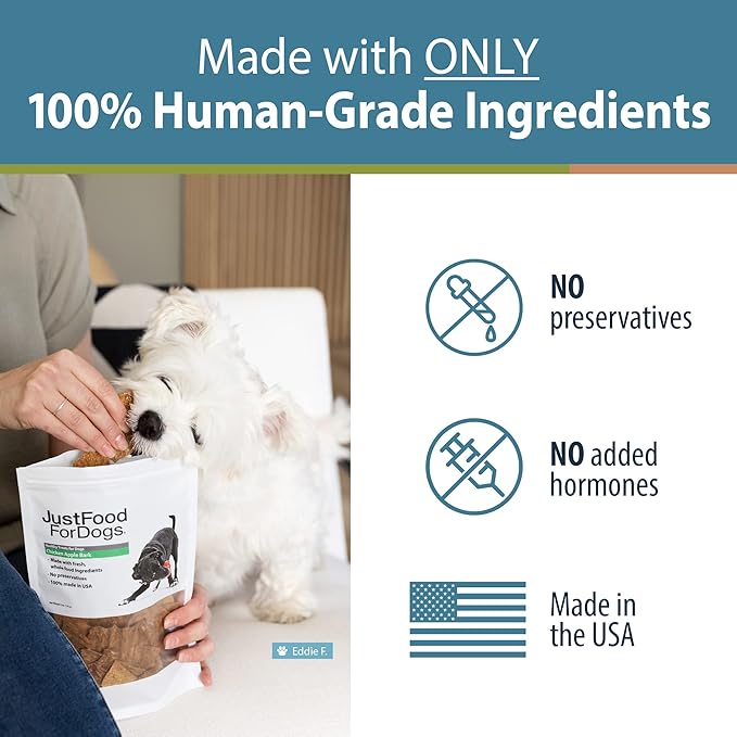 JustFoodForDogs Healthy Dog Treats, Limited-Ingredient, Chicken Apple Bark, Made in The USA, 5 oz