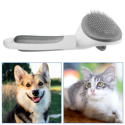 Cat Brush, Self Cleaning Slicker Brush for Shedding and Grooming, Removes Loose Undercoat, Mats and Tangled Hair, Grooming Comb for Cats Dogs, Gray