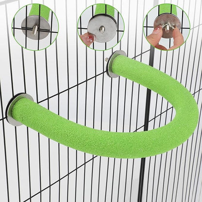 Rypet U Shape Parrot Perch Stand Toy for Paw Grinding Clean Stick Exercise, Rough-Surfaced Quartz Bird Perch Standing Cage Accessories for for Small Parakeets Cockatiels Conures Macaws Finches(Green)
