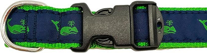 Heavy Duty Adjustable Dog Collar or Dog Leash - Ideal Dog Collars and Leashes Come in Multiple Sizes for All Pets. Preppy Green Whales on Navy (X-Small Collar, 3/4 inch Wide)