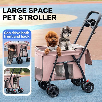 Pet Stroller Cat Dog Stroller Travel Folding Pet Carriers（Pink）