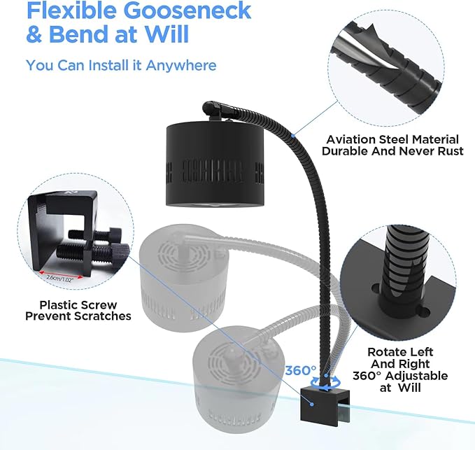 Lominie Aquarium LED Light, Reef Coral Light Full Spectrum Saltwater Aquarium Light with Remote Control Gooseneck for 10 Gallon Fish Tank