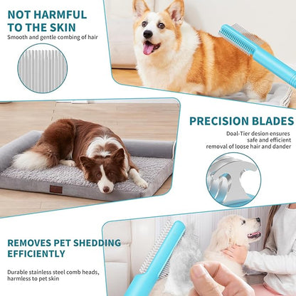 4 in-1 Pet Grooming Combo and Pet Hair Removal Soft Brush - Deshedding Dog Brush,Metal Comb for Cat and Dog,Dematting Comb,Matted Fur on Cats and Dogs