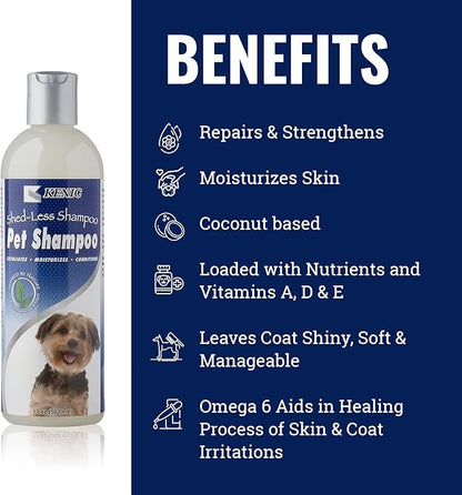 Kenic Shed-Less Conditioning Shampoo for Dogs & Cats – Reduces Shedding, Conditions Coat, Enriched with Omega 3 & 6, Vitamin E & B5 – Gentle & Nourishing Formula