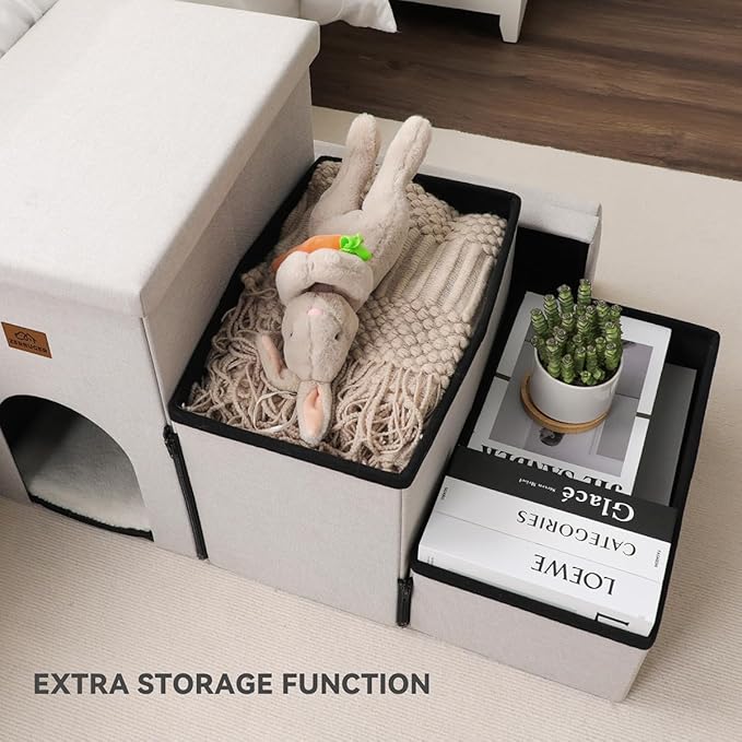 Dog Stairs with Condo 17.5" H, 3-Step Wider Dog Steps for High Beds Couch, Folding Storage Pet Stairs Gift for Small/Medium/Large Dogs Cats, Dog Ramp for Climbing Car Hold Up to 200 lbs, Beige Gray